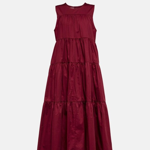 Co Essentials Sleeveless Tiered Cotton Dress in Burgundy Red Size S - Picture 3 of 10